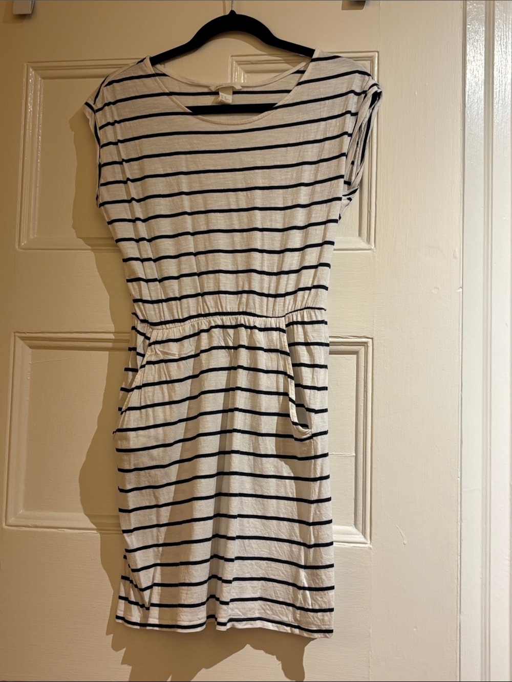 Navy Striped Waist-Elastic Casual Dress - H&M Basic cotton
